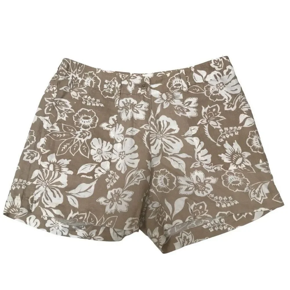 Jamaica Jazz floral Hawaiian linen blend‎ tan shorts women’s 2